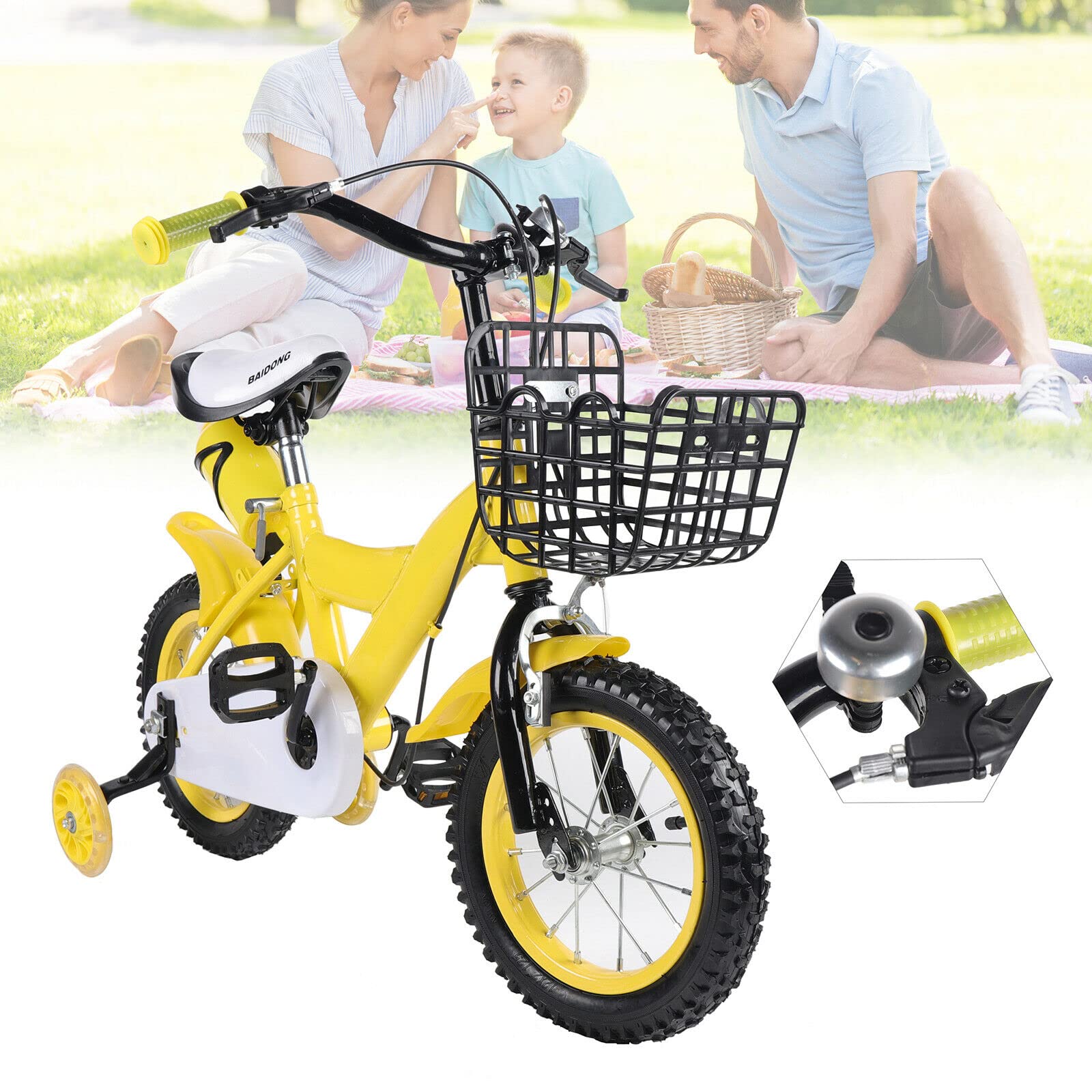 Vélo Enfant 12 Pouces Lightakai - Double Frein, Roues Stabilisatrices, Panier
