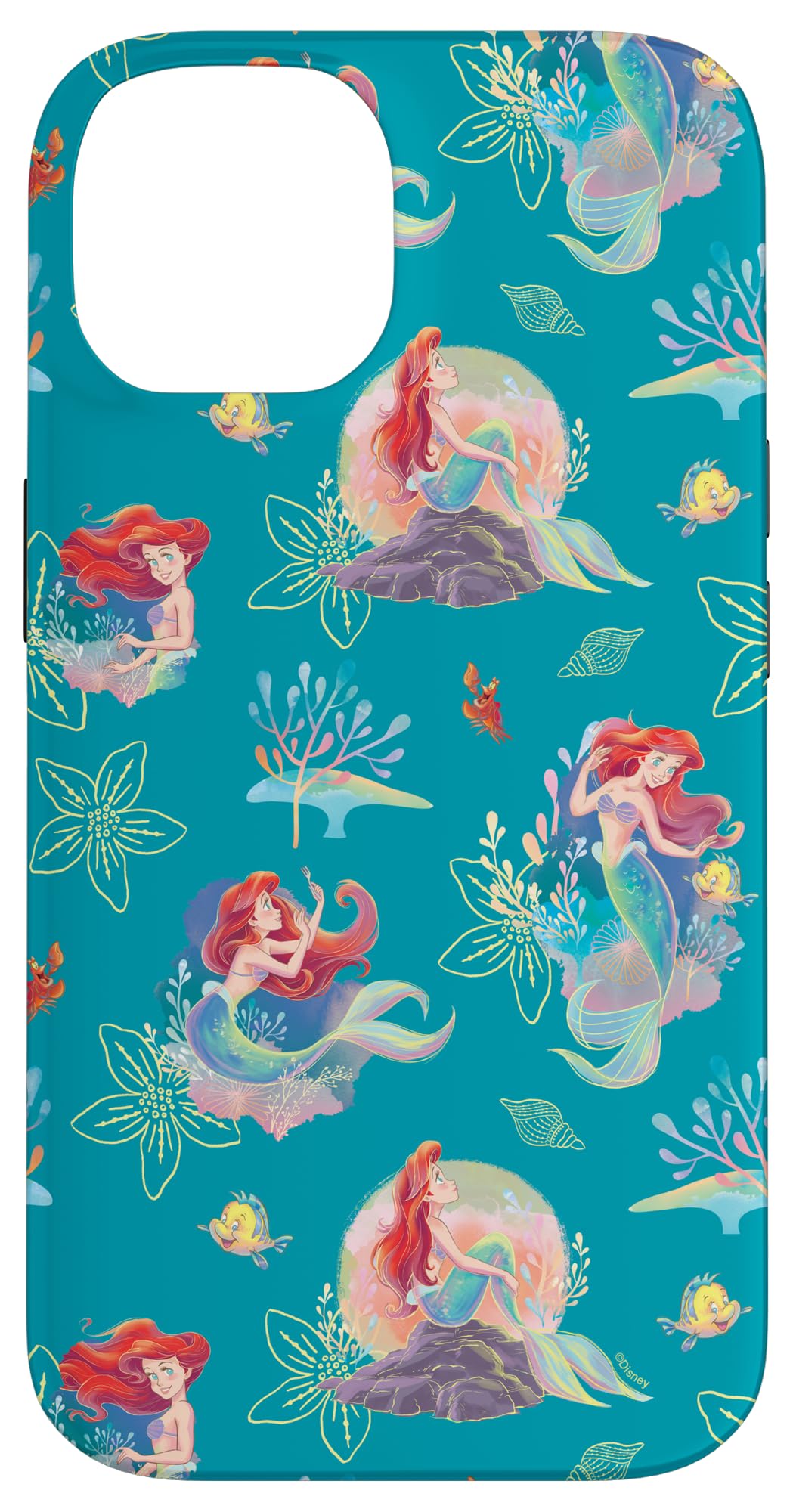 Custodia per iPhone 14 Disney Princess Ariel Flounder e Sebastian sotto il mare
