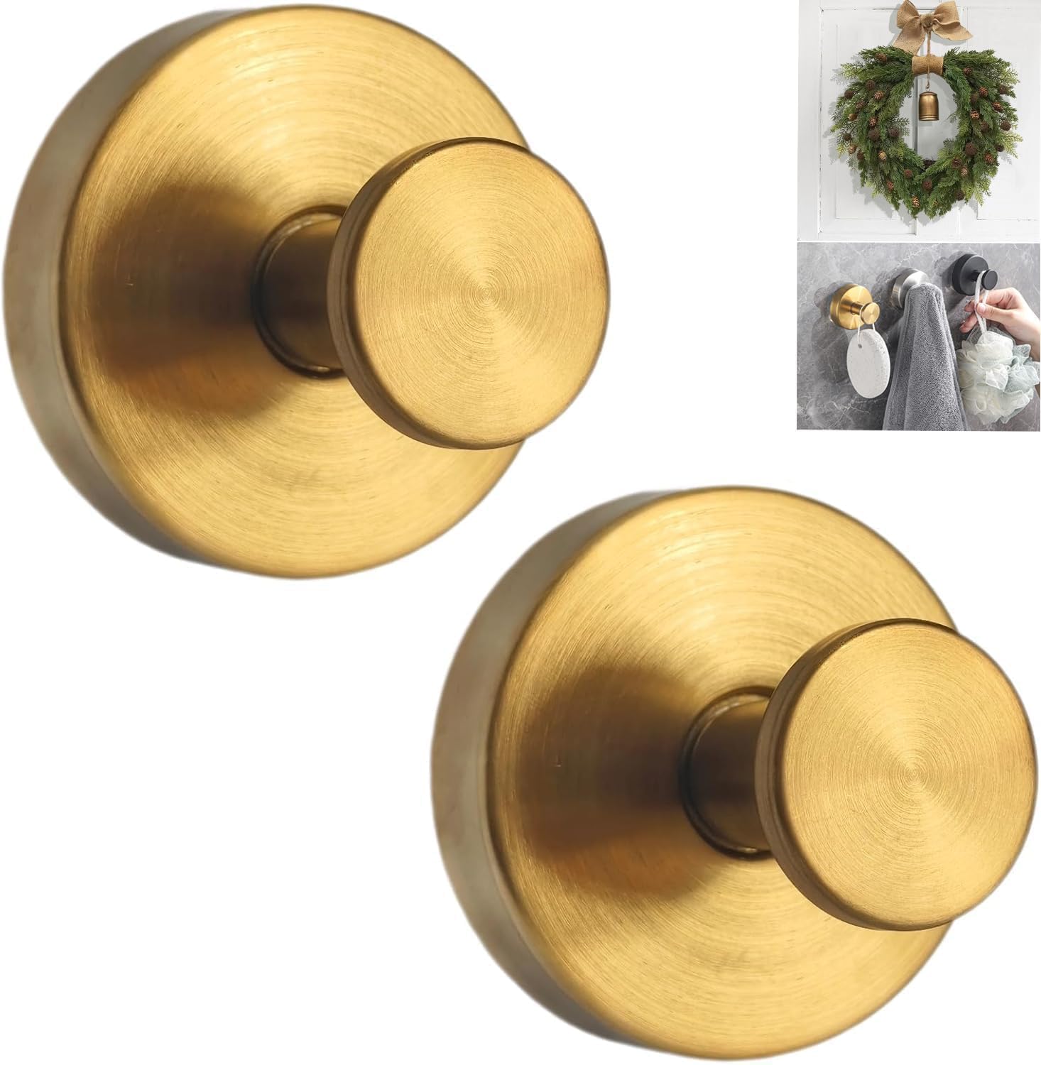 Linwnil Suction Cup Hooks for Wreaths on Glass, Waterproof No-Drill Shower Hooks for Towels, Robes, Coats, Wreaths,Wall Mount Hook for Bathroom, Kitchen and Wreath Hanger for Front Door (Black, 2)