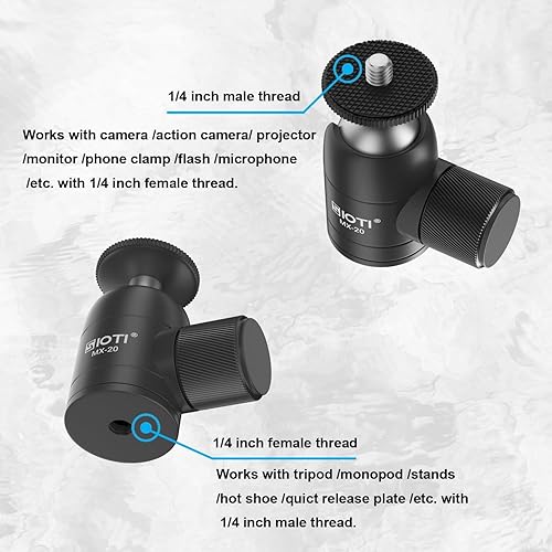 Miniatura 5 de SIOTI Mini cabezal de bola de trípode, mini cabeza de bola giratoria, panorámica vertical de 360° de 90°, compatible con proyector/DSLR/cámara