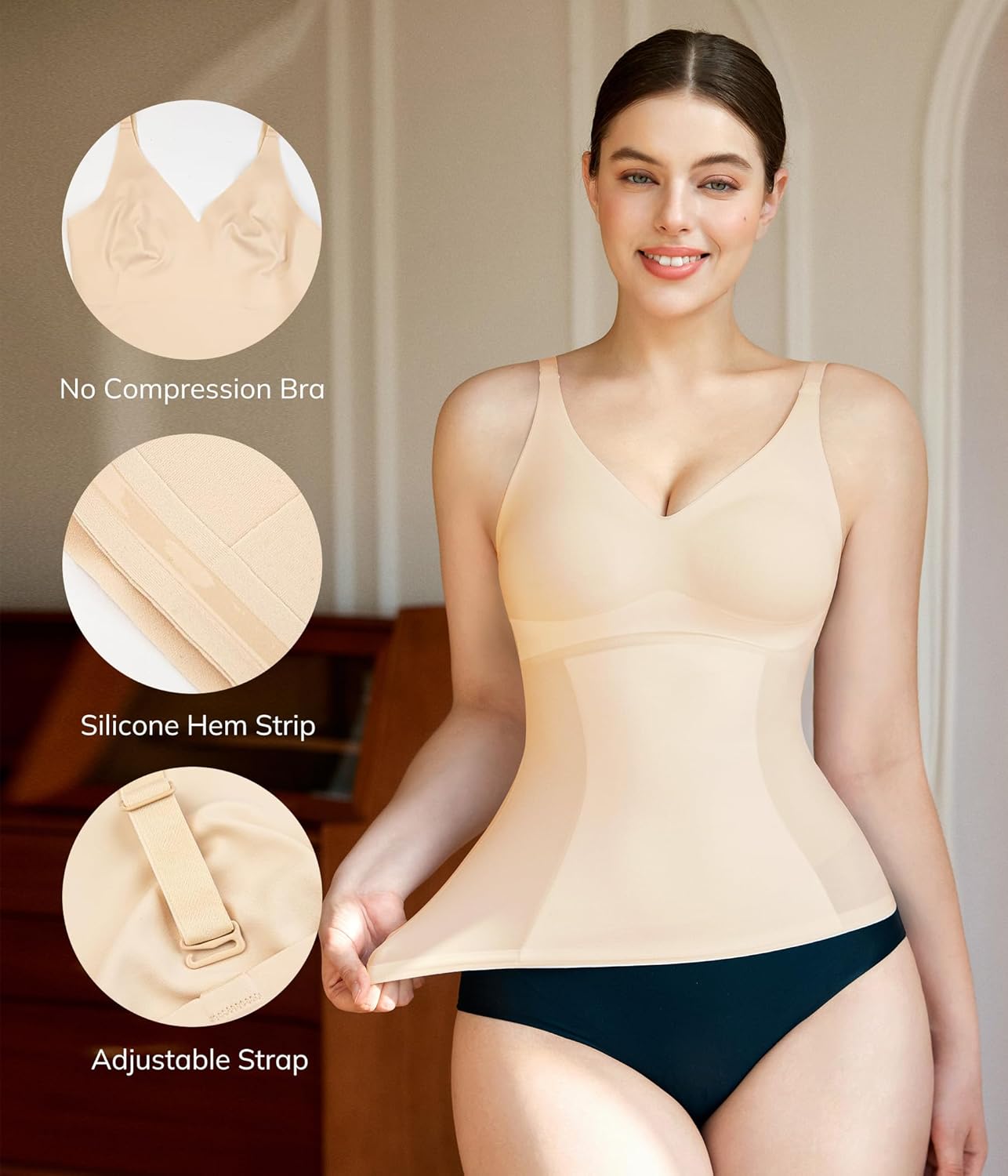 LODAY Compression Tank Tops for Women Tummy Control Shapewear Seamless Body Shaper Workout V-Neck Camisole Cami Tops - Image 2