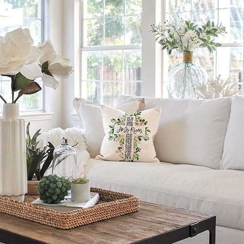 Miniatura 3 de PANDICORN He is Risen - Fundas de almohada de Pascua de 18 x 18 pulgadas, decoración de Pascua con cruz vegetal, almohadas decorativas para