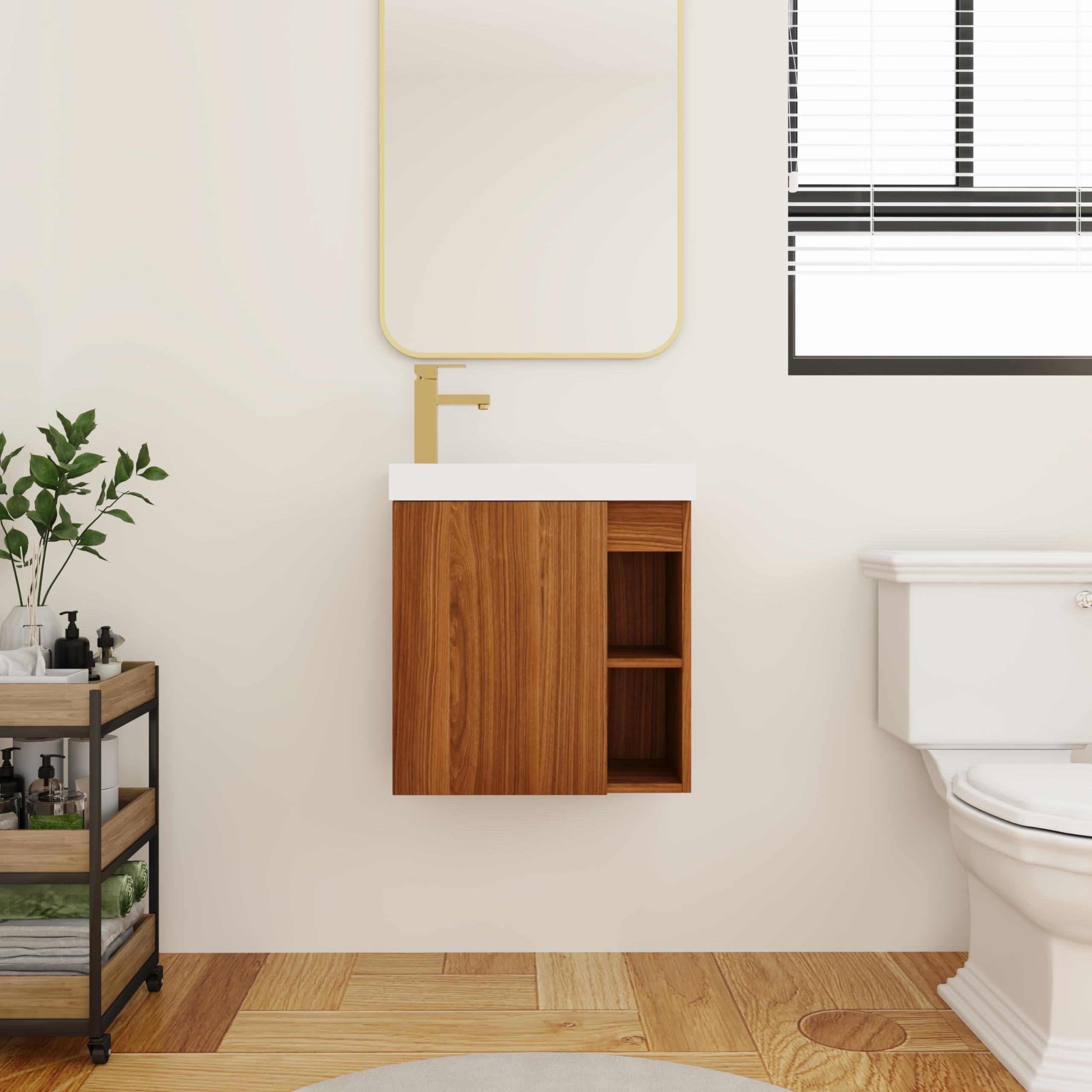 San Merah 20 Inch Bathroom Vanity with Sink Combo,Small Wall-Mounted Bathroom Vanity with Soft Close Door&Side Shelf,Modern Floating Bathroom Vanity