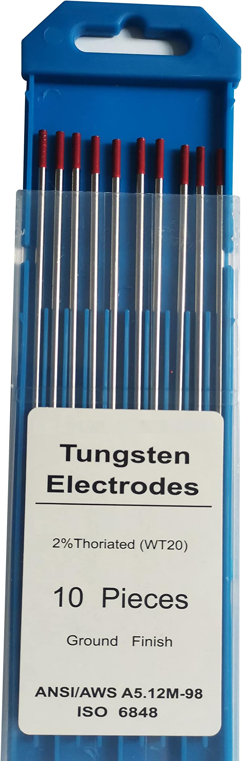 TIG Welding Tungsten Electrodes Diam.2.0mm, with 2% Thorium, WT20(Red) Thorium Tungsten Welding Rods, 2.0mm x175mm 10pcs Pack.