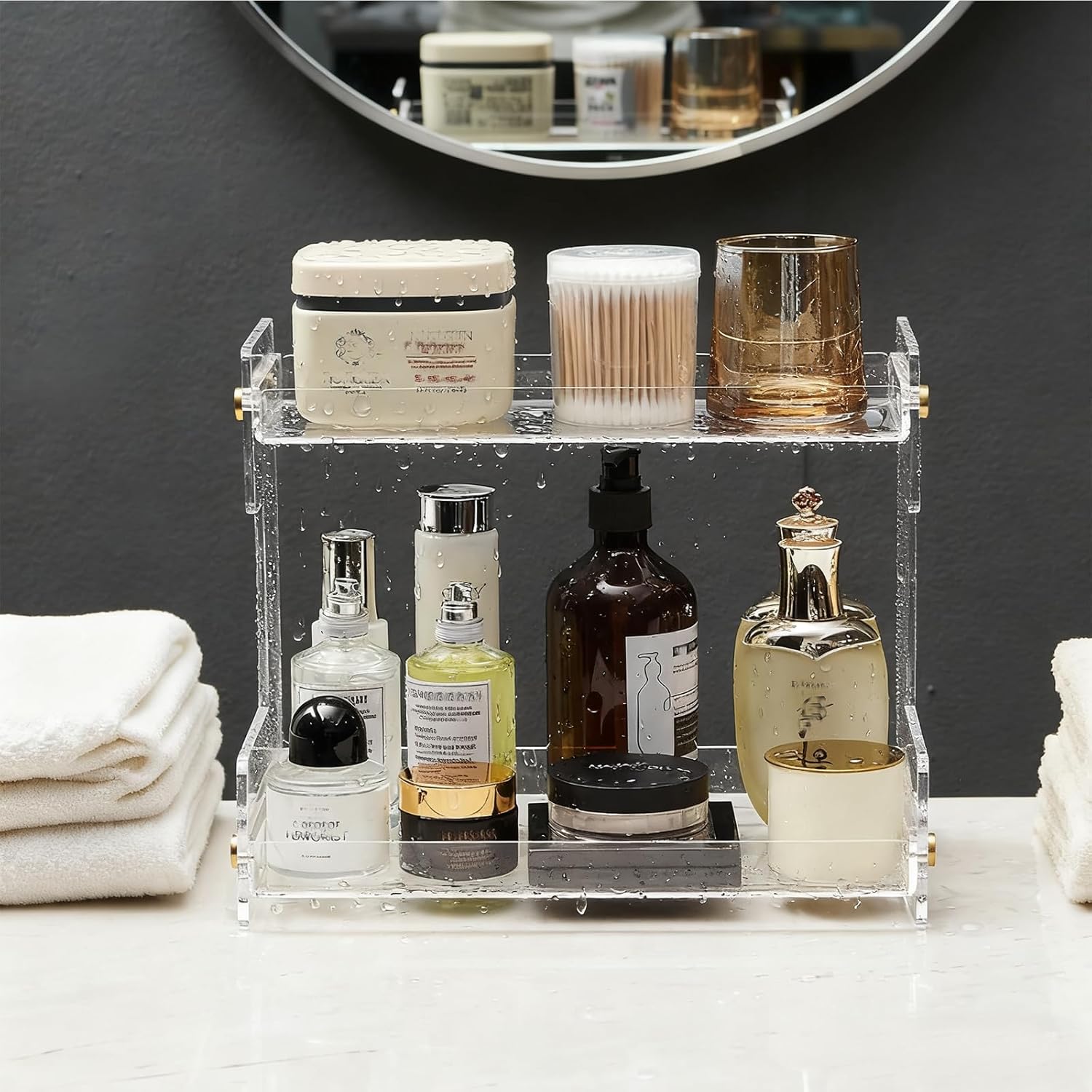 NEWRAIN Bathroom Organizer Countertop, Makeup 2-Tier Organizer Counter Organizer for Cosmetics, Vanity Holder for Lipstick,Cabinet Organizers and Storage