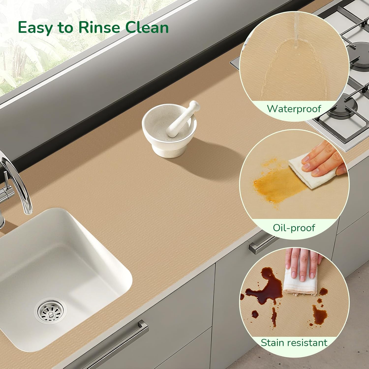 Drawer and Shelf Liner for Kitchen, Non-Slip Non-Adhesive Cabinet Liners for Cupboard, Dresser, Shelves, Tool Box, Pantry, Thickened Easy Install, Strong Grip, 17.5In x 20FT, Beige