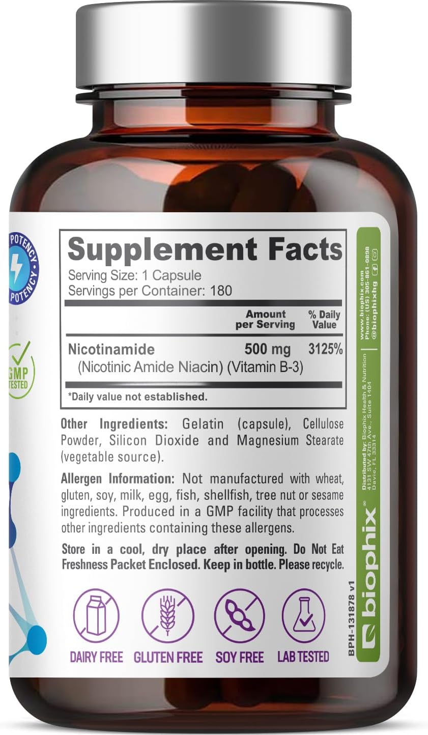 Nicotinamide With Resveratrol 500 Mg - 180 Veg Caps ( 100% Vegetarian, Non - GMO - Foto 4