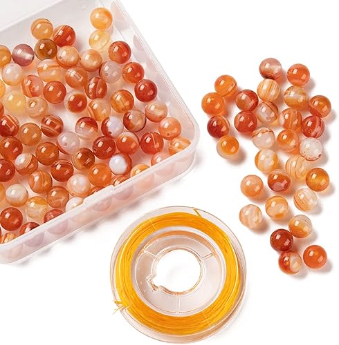 Miniatura 60 de BEEFLYING 100 cuentas de piedra de turmalina negra natural de 0.315 pulgadas (0.315 in), piedras preciosas redondas sueltas con hilo de cristal