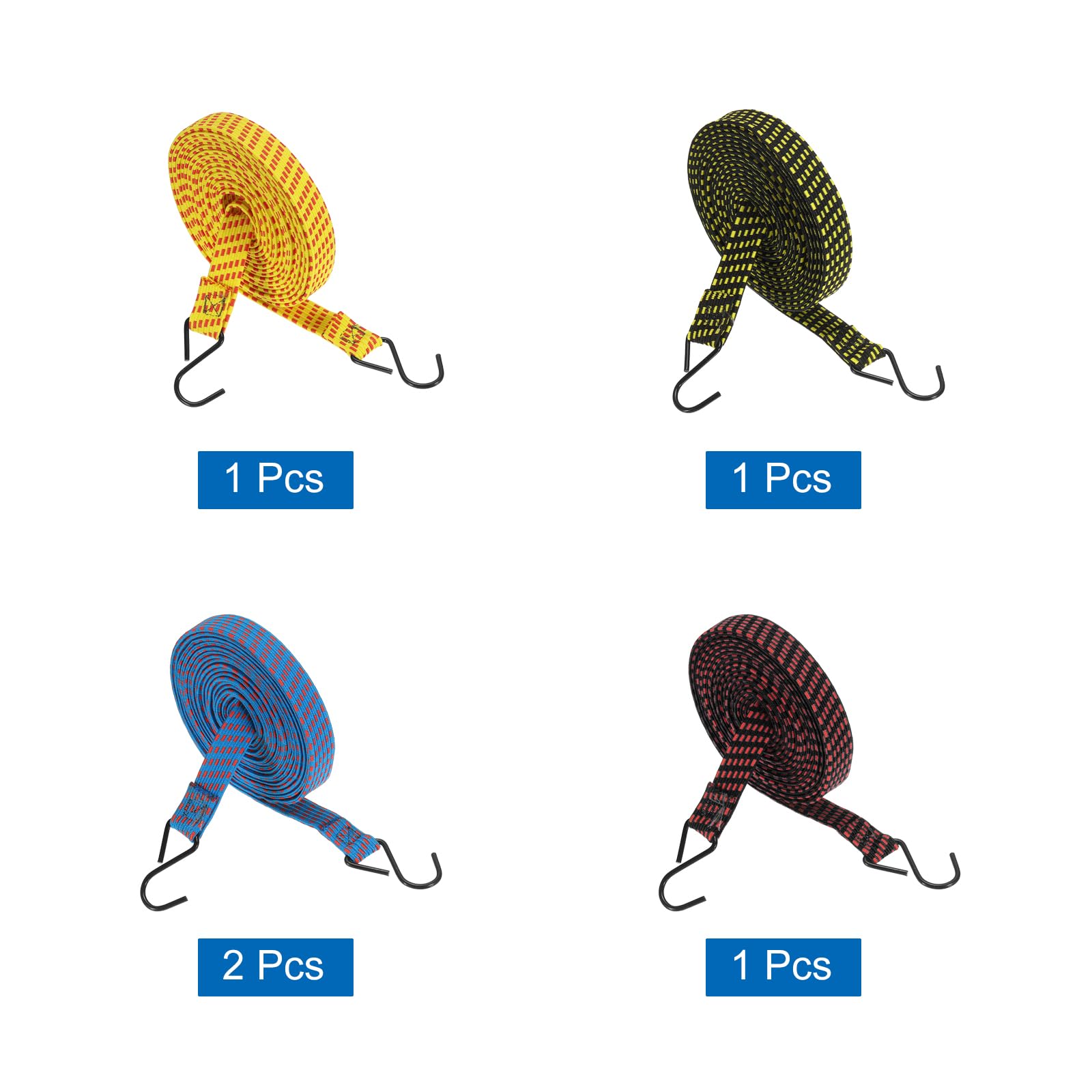 QUARKZMAN 5Pcs Cordini Elastici, 5 Metri Di Lunghezza Cordini Elastici Con Ganci 0.98" Larghezza Regolabile Cinghie Elastiche Piatte In Gomma Per Bagagli, Trasporto Merci, Campeggio,