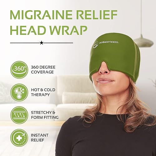 Miniatura 7 de Paquete de 2 sombreros de cabeza para aliviar la migraña, para aliviar el dolor de cabeza y migraña, paquete de hielo de gel frío con compresa de