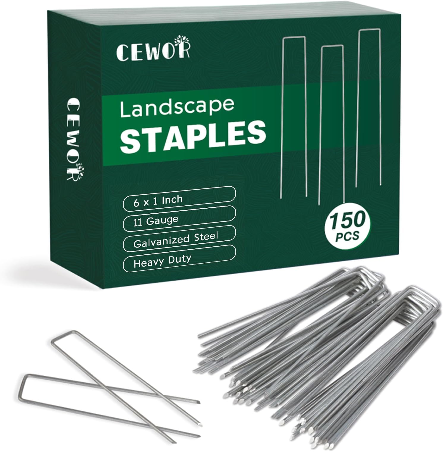 CEWOR Landscape Staples 150 Pack 6 Inches 11 Gauge Stakes