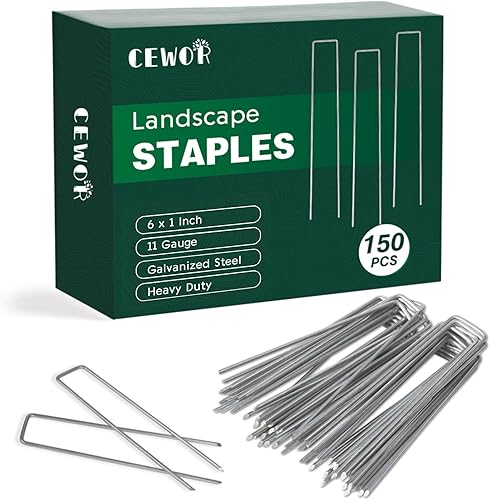 CEWOR Paquete de 150 grapas de paisaje, estacas de calibre 11 de 6 pulgadas, estacas de jardín galvanizadas, grapas de paisajismo y pasadores SOD,