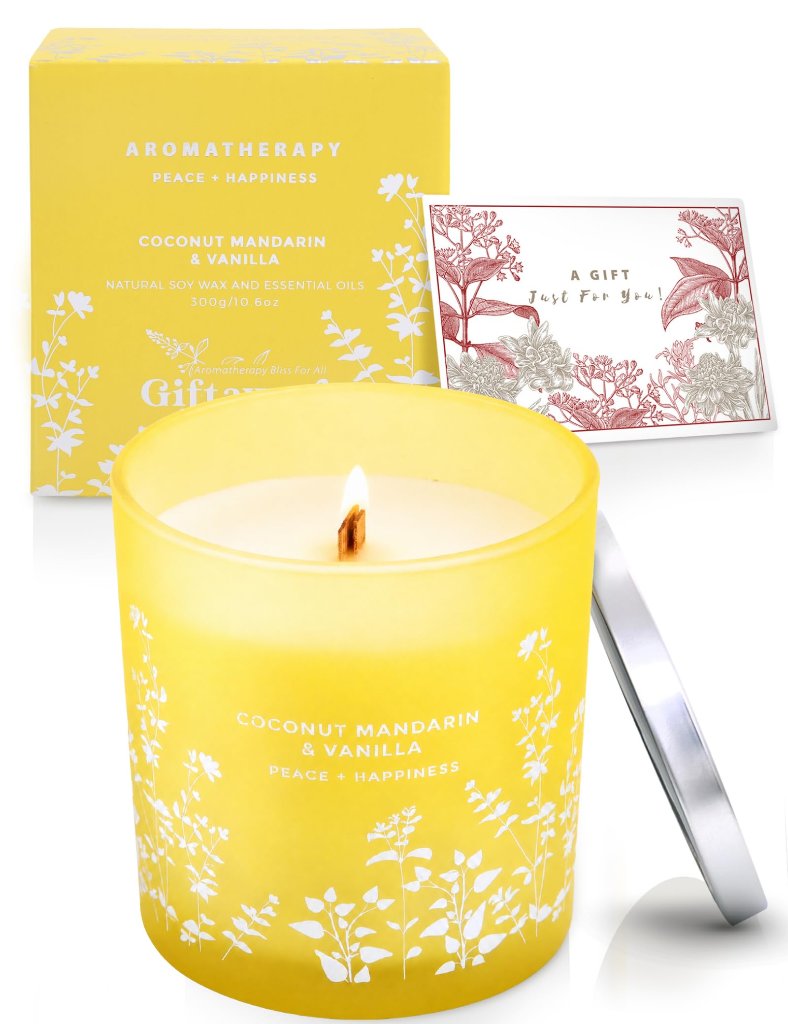 Coconut Mandarin Vanilla Soy Candle | Luksusowe świece zapachowe do domu | Duża świeca Wood Wick 300 ml | Relaksująca świeca aromaterapeutyczna prezent dla kobiet i mężczyzn