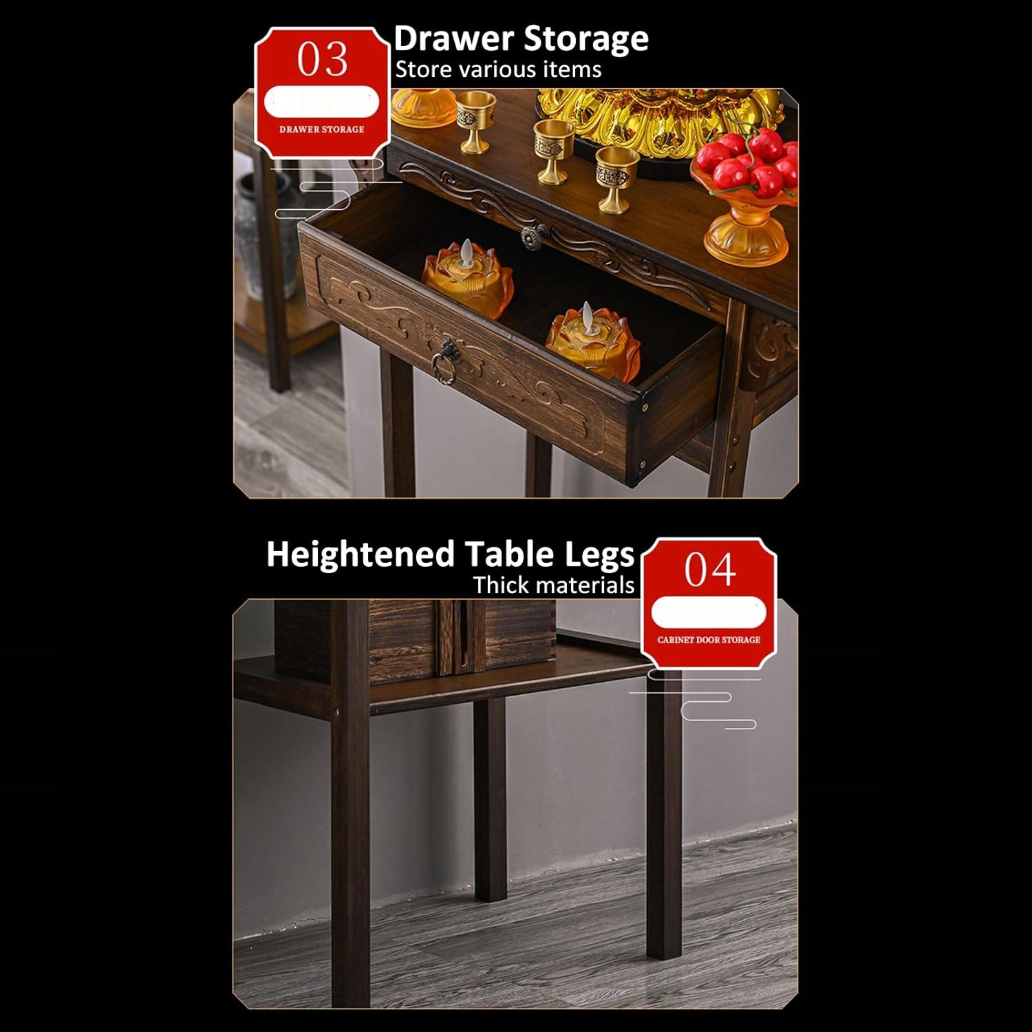 Buddha Altar Shelf Buddhist Niche Chinese Buddhist Altar Shelf Altar Table with Storage Carved Loong Temple Display Cabinet(25.98x15.75x47.24in)