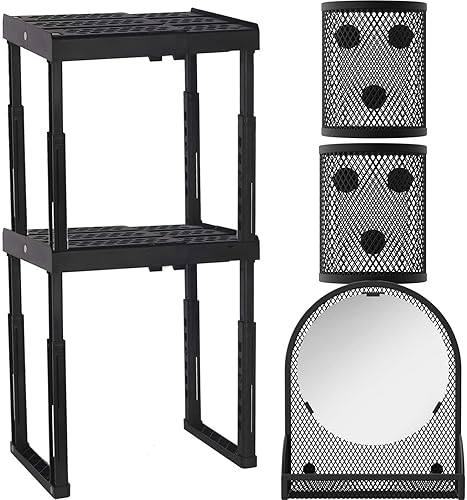 Organizador de estante ajustable con espejo magnético y estante para bolígrafos, organizador de casillero para el trabajo, escuela, oficina,