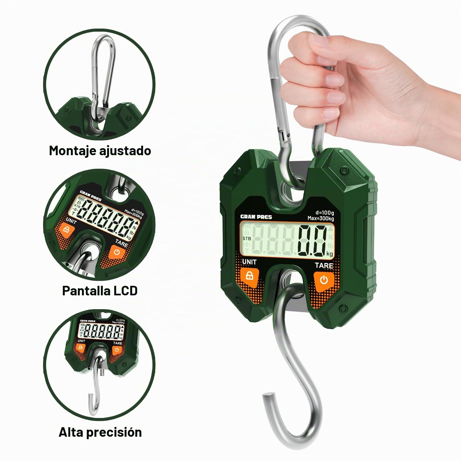 GRAM PRES Báscula colgante digital 300KG/660LB, báscula de grúa mini portátil, báscula para caza de ciervos, báscula digital de equipaje con gancho para granja, pescado, carne, caza, actividades al