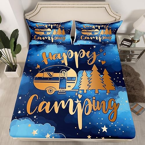 Vista 33 de Juego de sábanas para cámper tamaño matrimonial para niños y niñas, sábanas de madera para adolescentes de Happy Camping Farm, accesorios de Multi 04