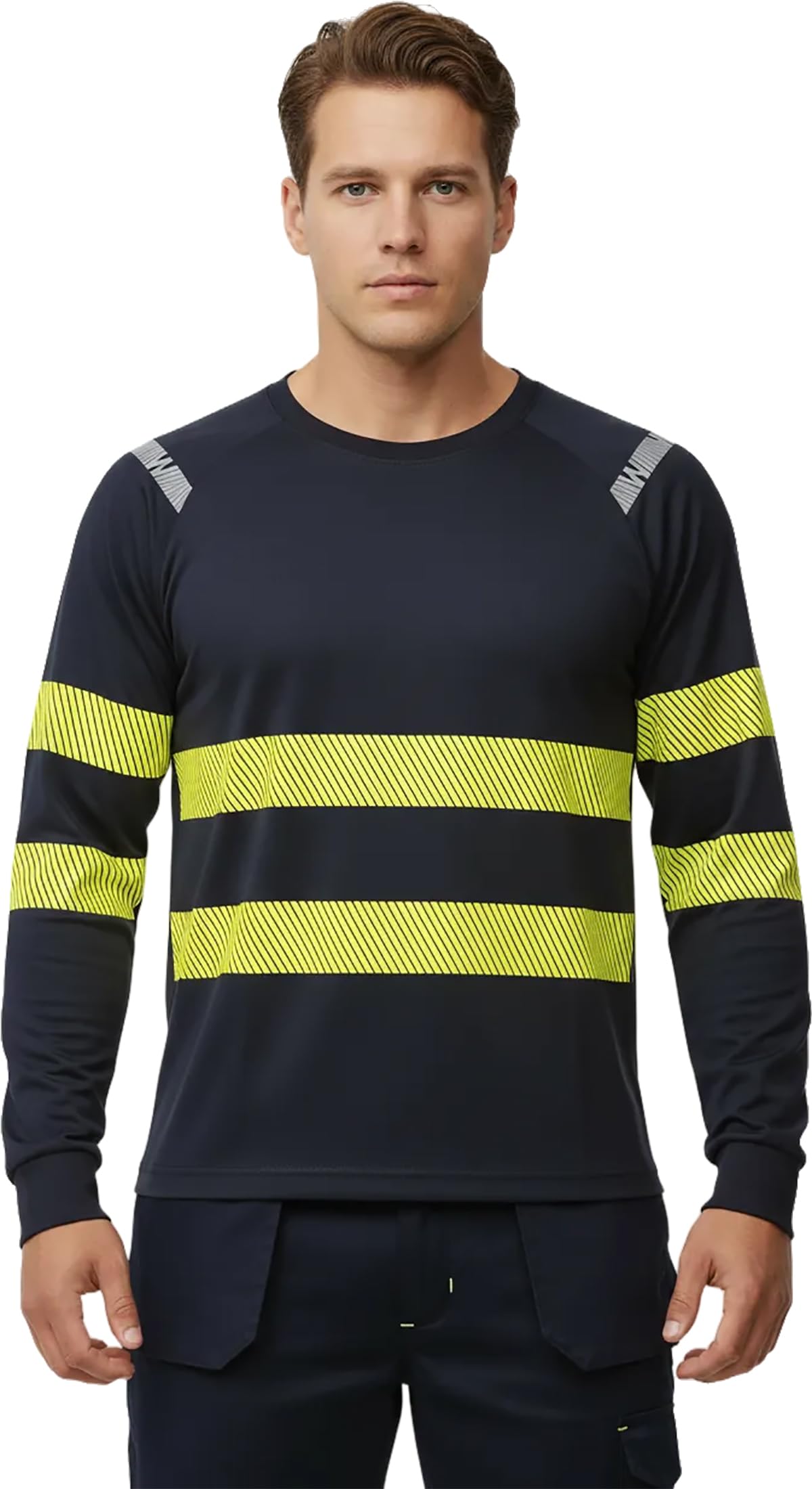 WORKTEAM Camiseta Manga Larga Alta Visibilidad con Cintas Reflectantes Segmentadas, Cuello Redondo, ISO 20471 Clase 1. Unisex
