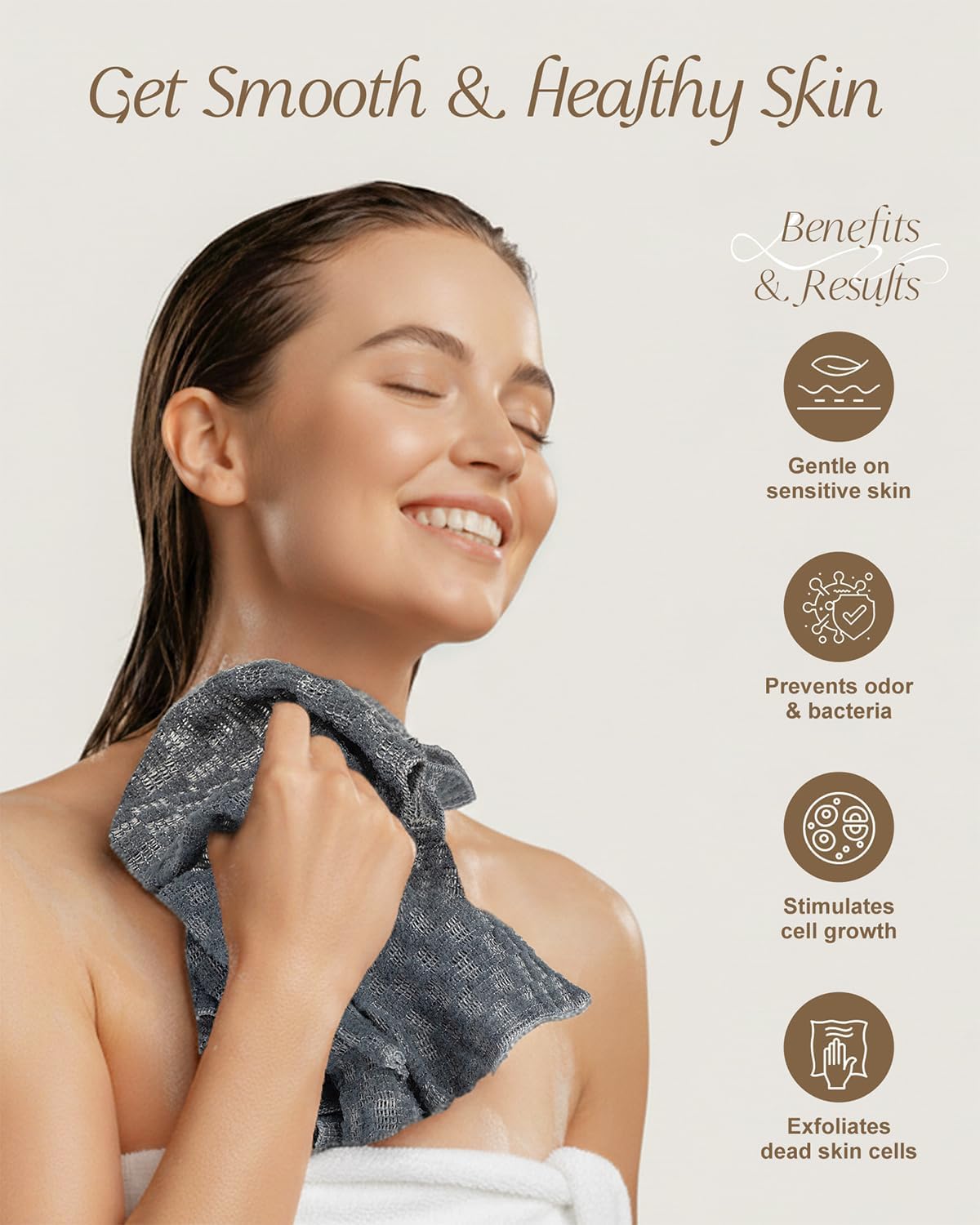 Yiclick Exfoliating Washcloth Towel, Back Scrubber for Shower, Exfoliating Body Scrubber Exfoliator, Japanese Wash Cloth for Body Scrub, Bath Exfoliate Rags Loofah Lufa Sponge for Women Men - Image 3