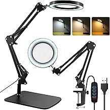 Magnifying Lamp 8X Desk Lamp with Large Base and Magnifier Clip LED 3 Colour Modes and 10 Dimmable Brightness Adjustable Magnifying Lamp Black for Reading Repair Sewing