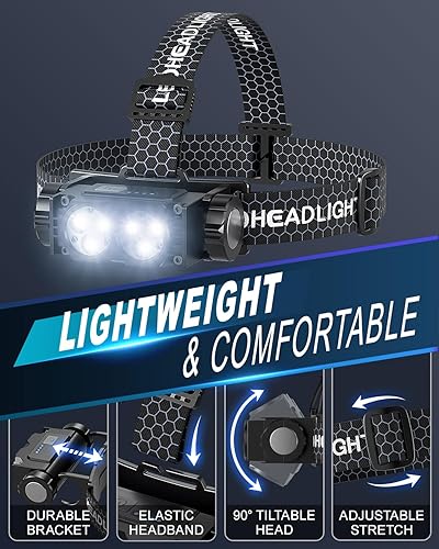 Miniatura 7 de Linterna frontal recargable, 2 unidades, 4500 L, luz súper brillante, LED, recargable con luz blanca, lámpara de cabeza impermeable con diadema para