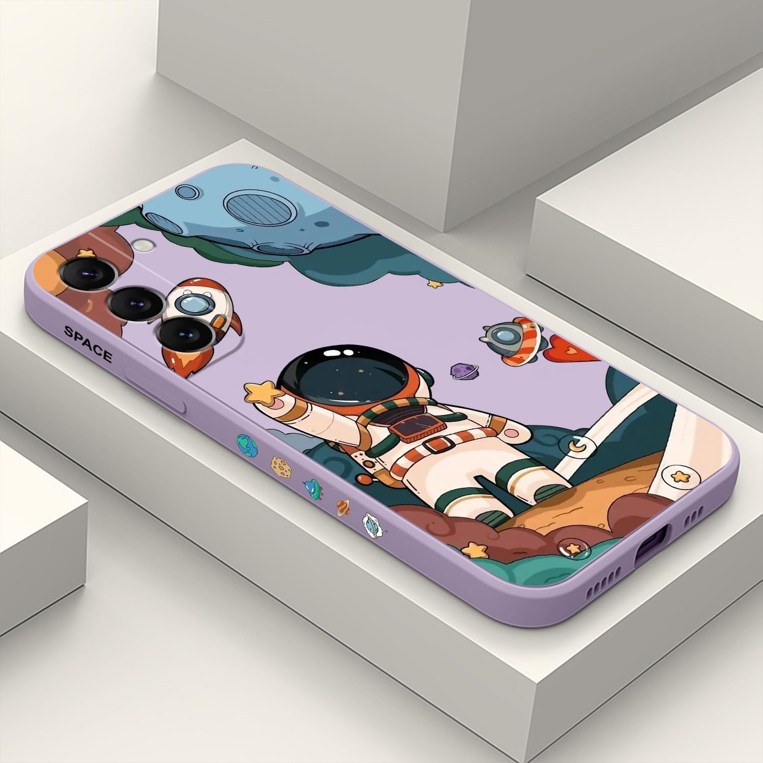 LEECG for Samsung Galaxy S22 Case Slim Shockproof Silica Astronaut Pattern Side Creative Design for Samsung S22 Phone Cover-Astronaut Purple