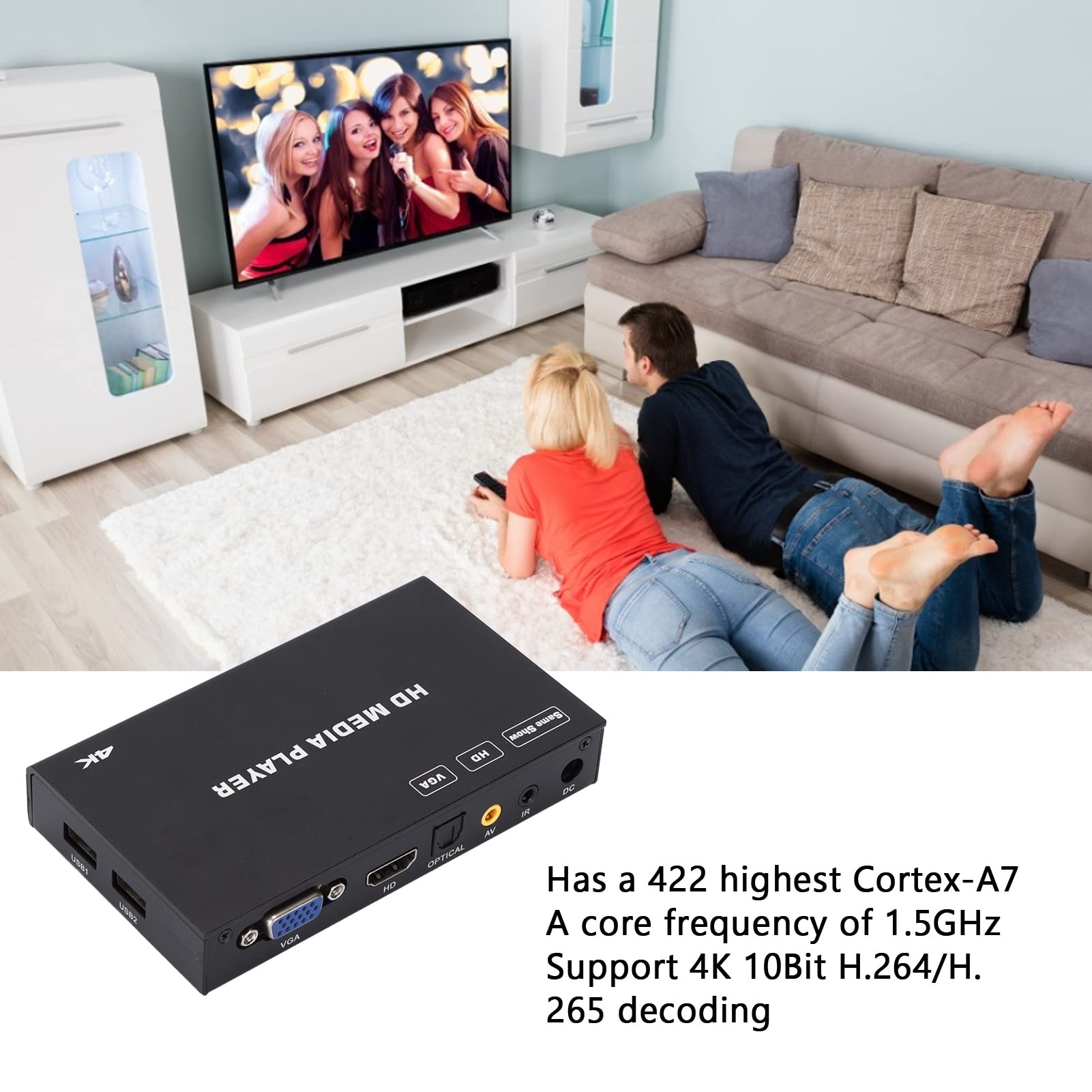 SONK Cyfrowy odtwarzacz multimedialny 4K Ultra HDMI z obsługą pilota zdalnego sterowania Wyjście VGA/Optyczne wyjście audio i ekran telewizora 4K 60 FPS, odtwarzacz multimedialny USB do pamięci USB