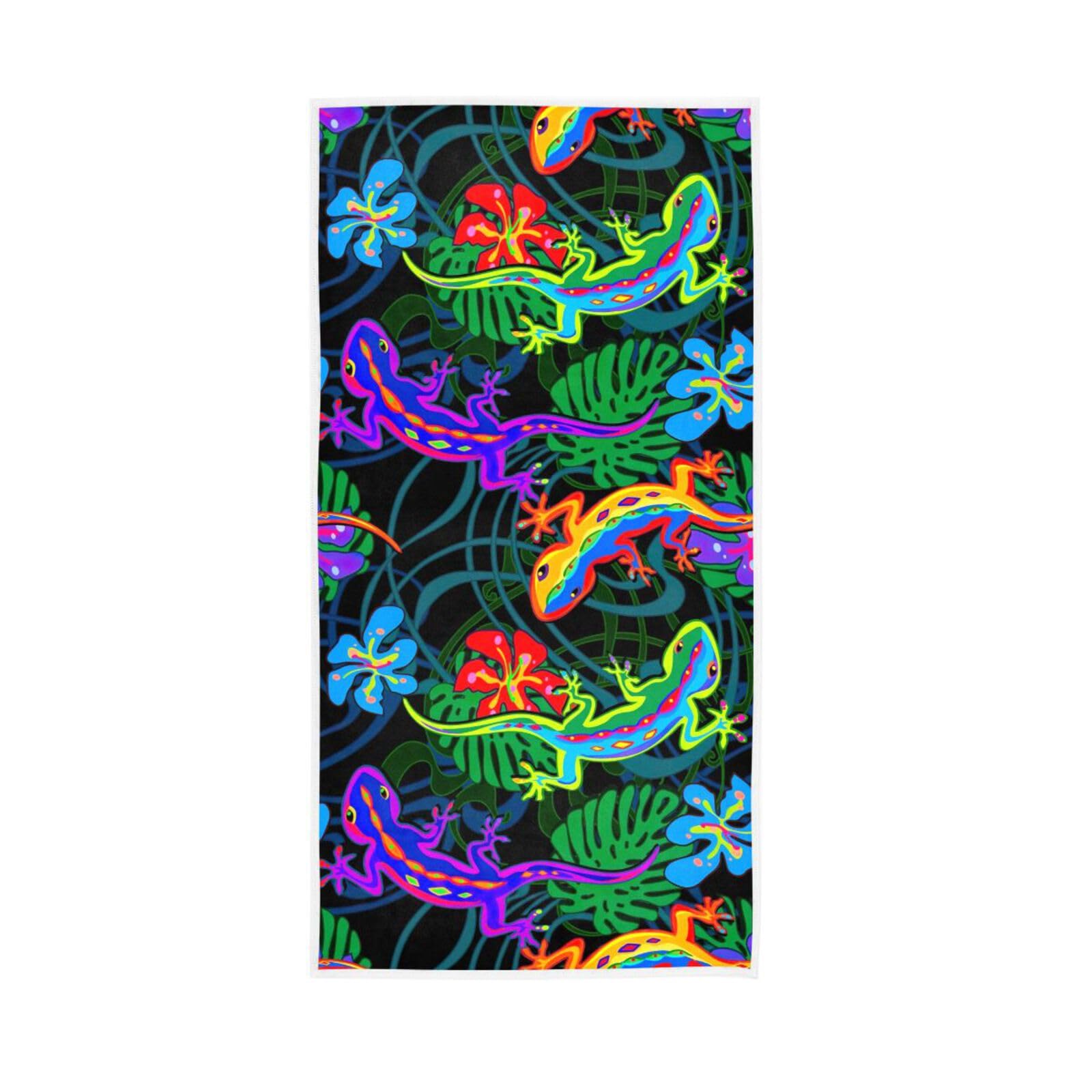 HUYGD Colorful Lizard Towles, 15 x 30 Inches Decorative Towels for Bathroom Printed Hand Towels, Funny Hand Towels Bathroom