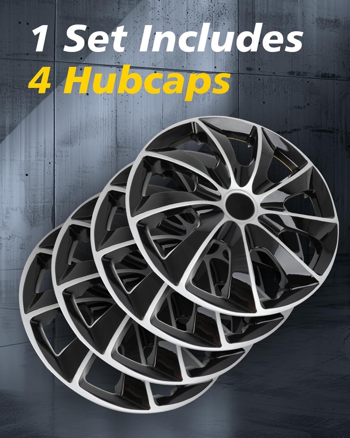 ROADFAR Gloss Black & Silver OEM Steel Wheel Hubcaps Rim 15" Wheel Covers Sold as a Complete Set of 4 Perfect Custom Fit