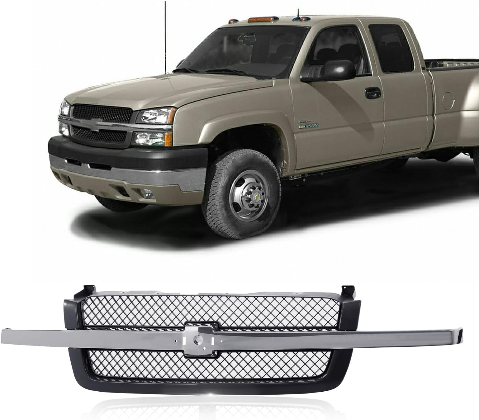 Perfit Liner Front Upper Bright Black Grille Grill with Molding Smooth Frame Compatible with 2003-2006 Chevy Silverado 1500 2500 3500 HD, 2007 Only Classic Fits GM1200489 19168629