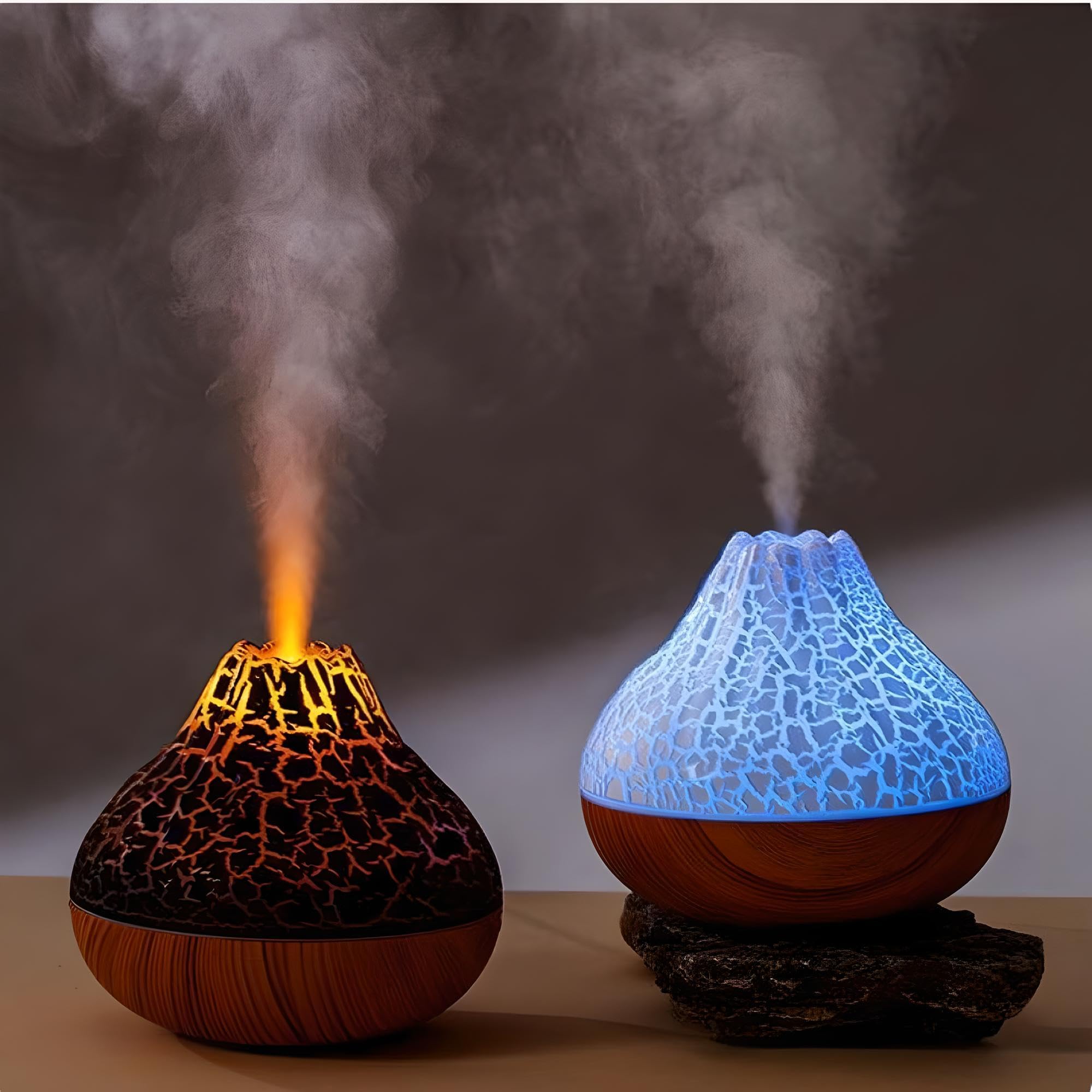 mobigon Wood Cool Mist Ultrasonic Humidifier for Room Moisture, Aroma Diffuser for Home, 300ml Essential Oil Diffuser with 7 Colorful Night Light, Auto Shut-Off, Home, Office, car (E.Light Brown)