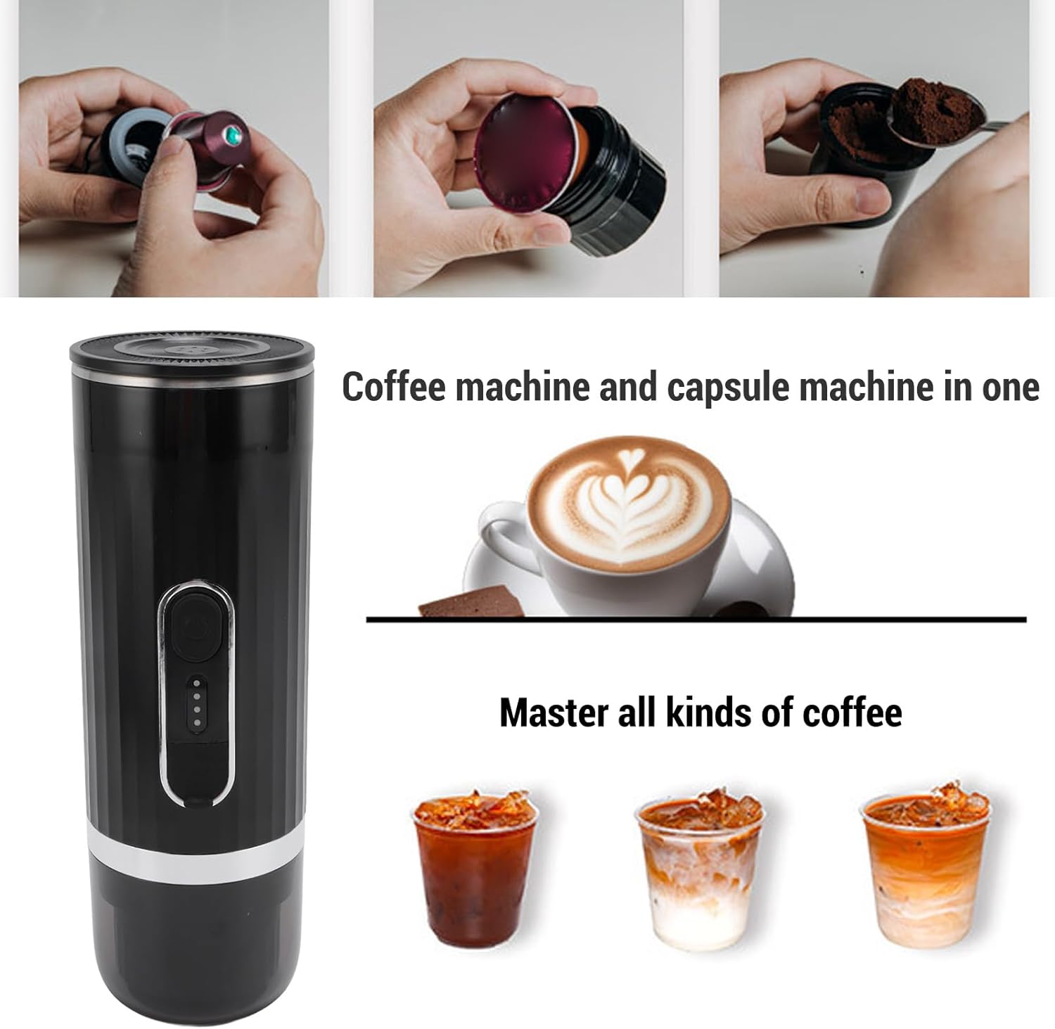 Zerodis Portable Electric Machine, Travel Coffee Maker for Camping Mini Rechargeable Self Heating Coffee Maker for Car Travel Camping Home Outdoor Use