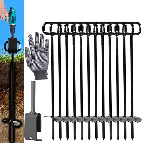 Anclajes de suelo de 18 pulgadas atornillados, estacas de tienda de campaña de 3 pulgadas de diámetro en espiral, con 1 adaptador resistente para