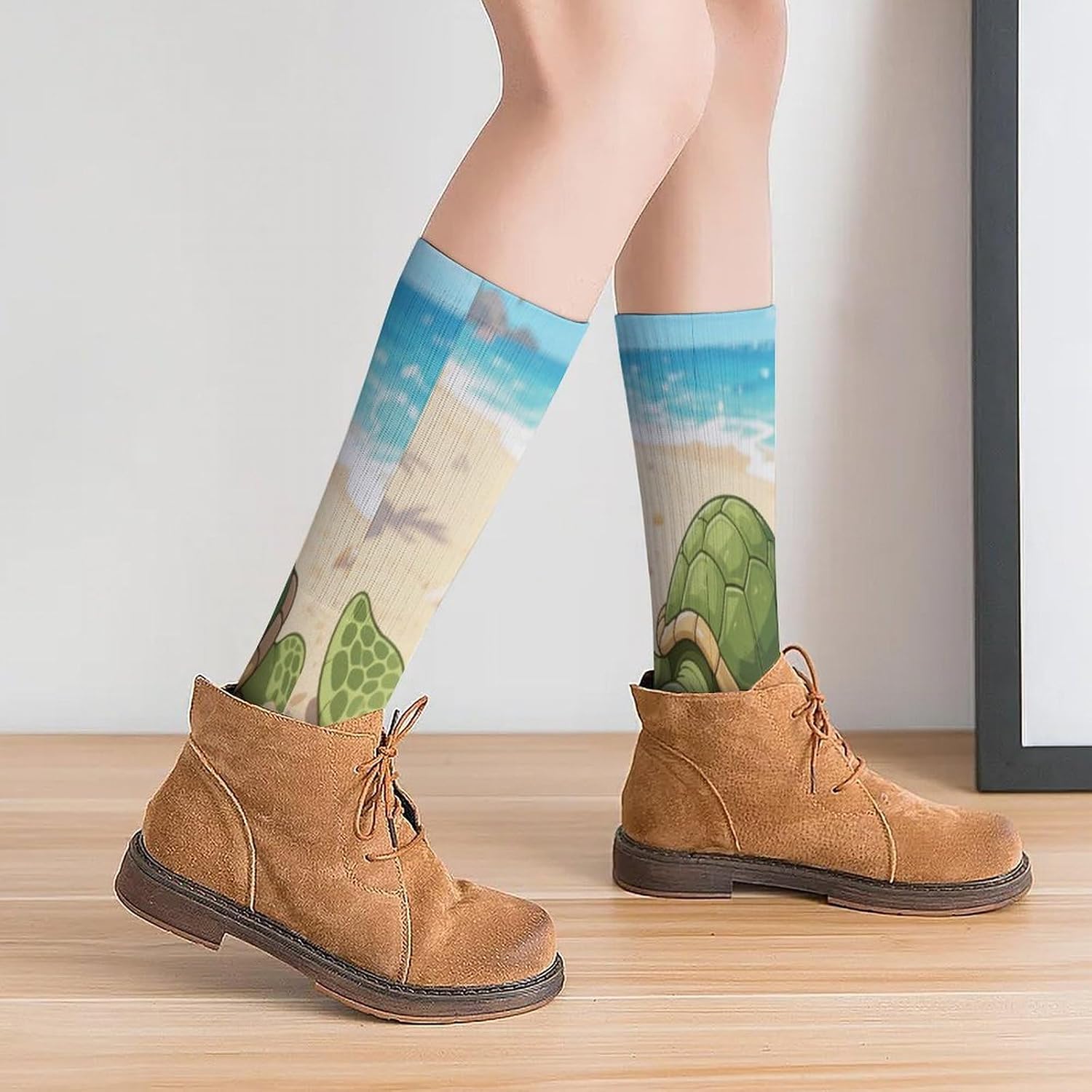 A Turtle Basking in The Sun Crew Socks High Stocking Thermal Socks | Tube Socks-Breathable-Moisture-Soft-wicking for Hospital Pilates Yoga for women men Grippy for office and daily walking
