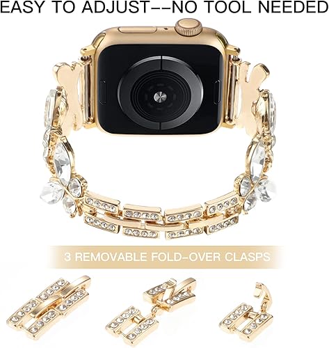 Miniatura 5 de Correa de metal con diamantes brillantes compatible con Apple Watch Band de 1.496 pulgadas, 1.575 pulgadas, 1.614 pulgadas, correa de eslabones de