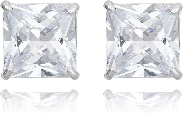 AVORA 10K Gold Princess Cut Simulated Diamond CZ Stud Earrings - Yellow or White Gold