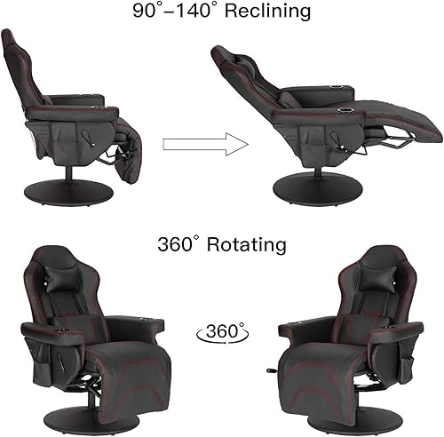 Miniatura 5 de Modern-Depo Silla reclinable para videojuegos, silla reclinable ergonómica de respaldo alto con portavasos, reposacabezas, soporte lumbar, respaldo