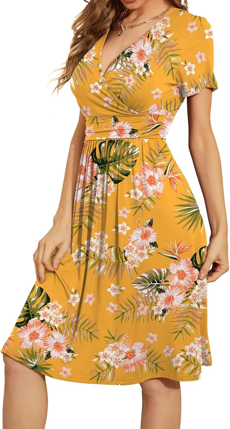 WEACZZY Women's Summer Short Sleeve Casual Dresses V-Neck Floral Party Dress with Pockets - Image 2