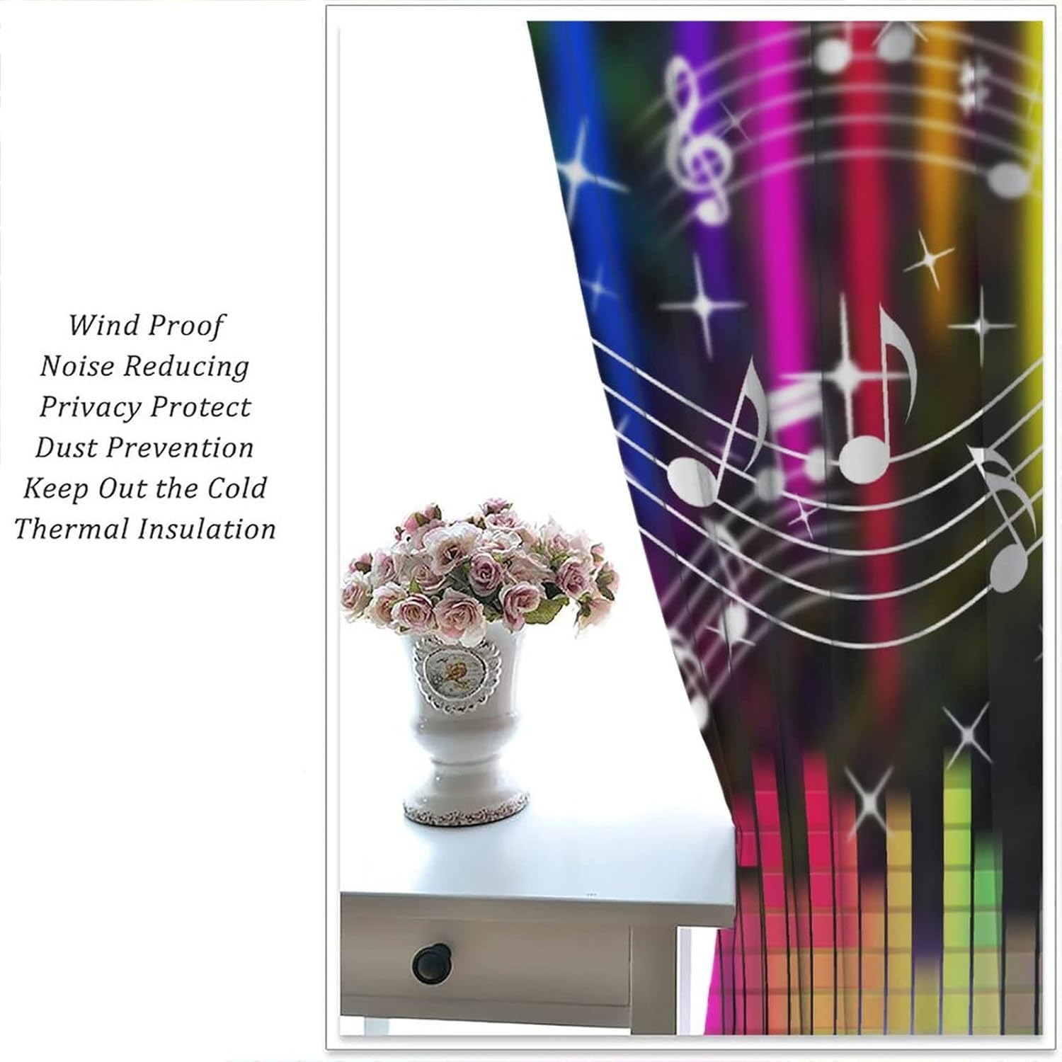 Music Window Curtain, Sound Equalizer Note Colorful Pattern Blackout Curtains for Bedroom Living Room Window Drapes 2 Panel Set, Total Size 42" x 45"