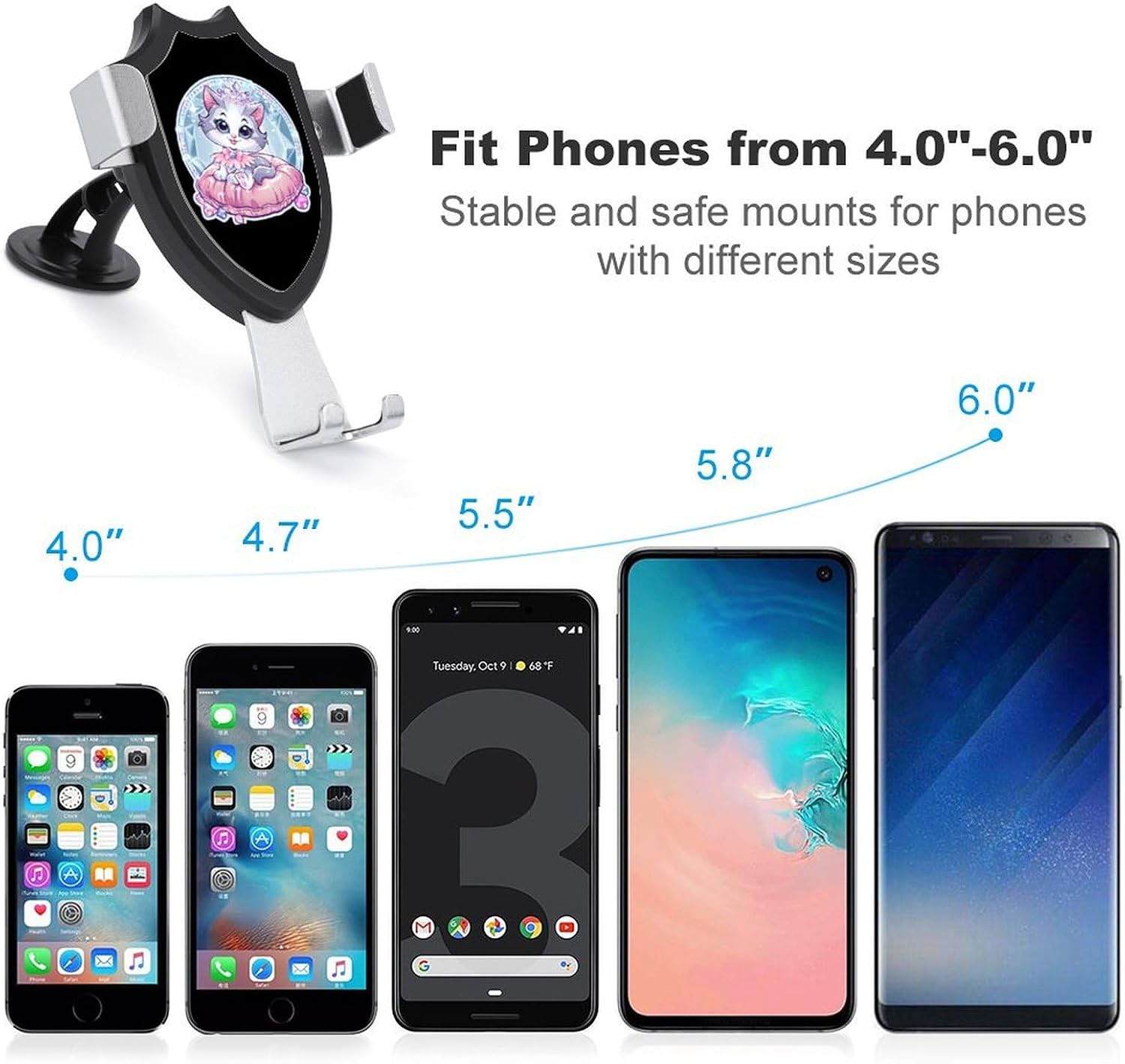 Cat Cute Princess Funny Phone Mount Adjustable Angle for Car Dashboard Windshield Vent Universal Automobile Accessories image 3
