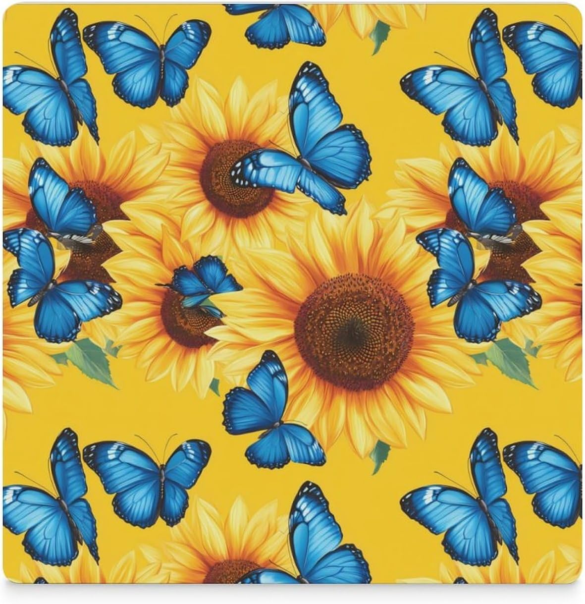 Sunflowers with Blue Butterfly Funny Ceramic Coasters for Drink Absorbent Cup Holders Tabletop Protection