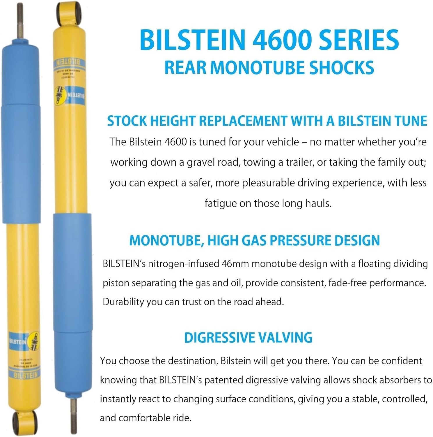 Pair of 4600 Series Rear Monotube Shocks fits 2016 2023 Tacoma RWD Crew Cab 60.5 Inch Bed with V6 3.5L Engine - Improves Ride Quality, Handling & Comfort - TrendsAuto Decal