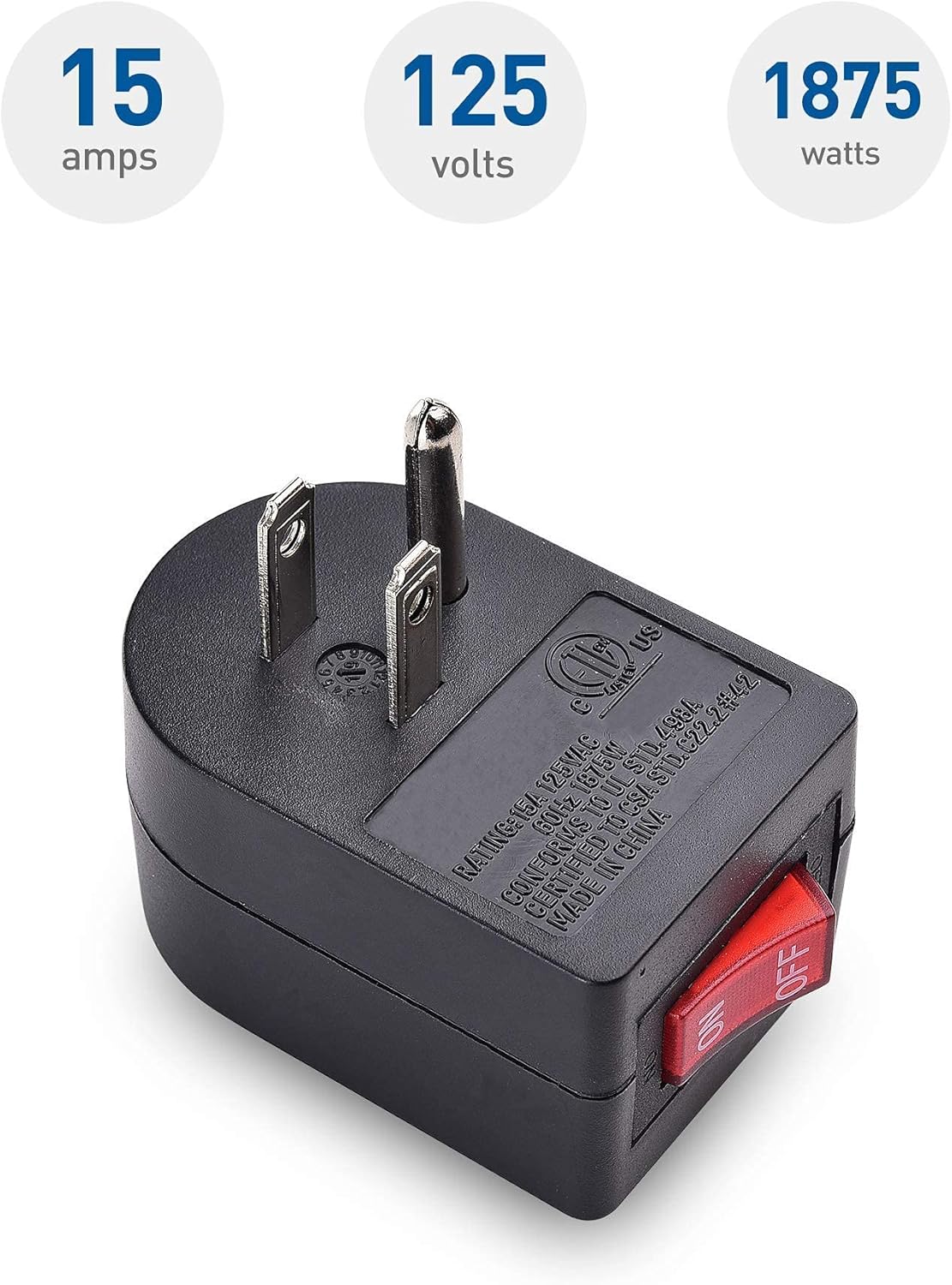 Cable Matters 3-Pack Single Grounded Outlet with ON Off Switch & 2-Pack 3-Prong Flat 3-Outlet Extension Cord in Black