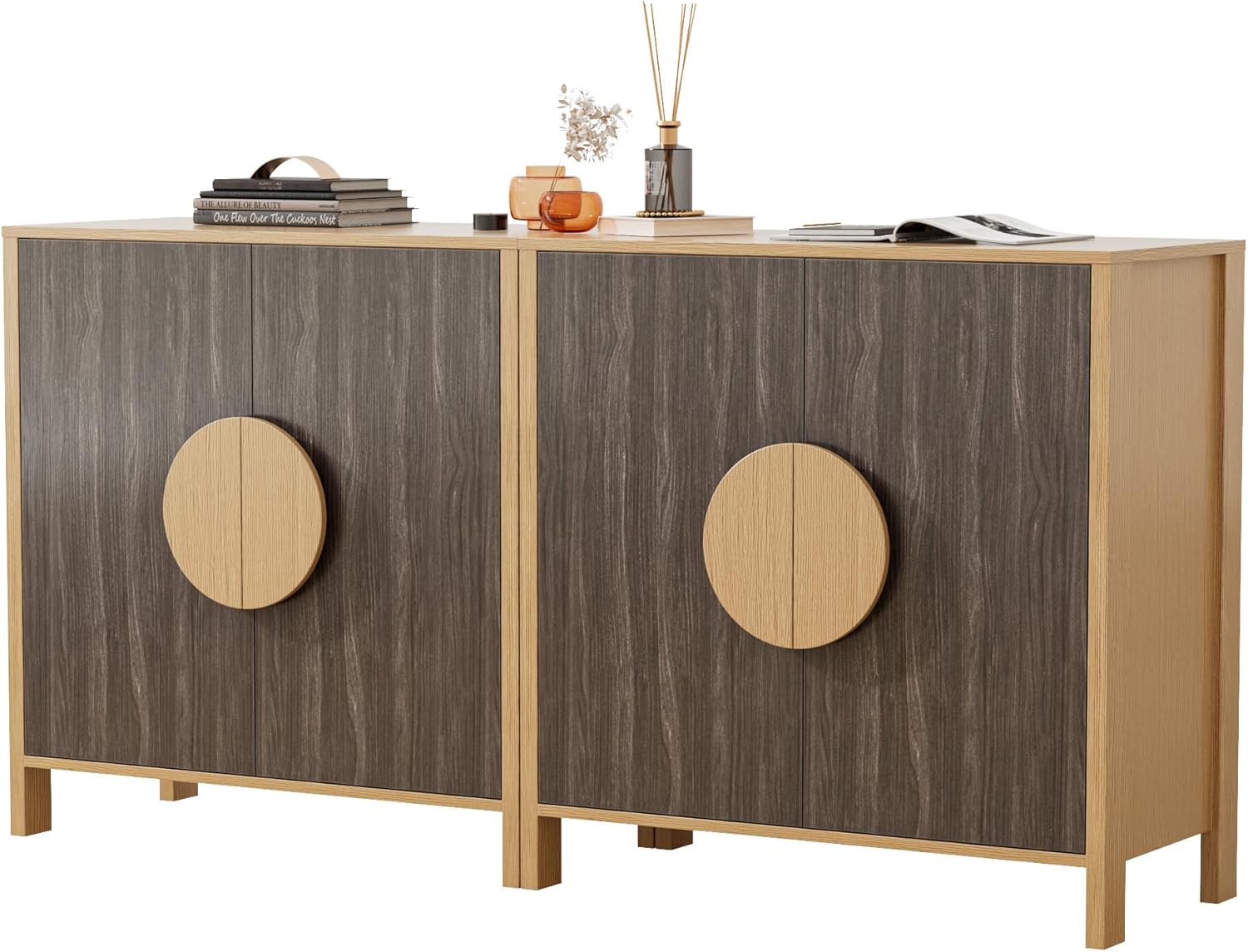 EAG Sideboard Buffet Cabinet with Storage Set of 2, 32" Wooden Accent Sideboart with Adjustable Shelf, Mid Century Modern Entertainment Center for Living Room/Kitchen/Bedroom, Wulnut