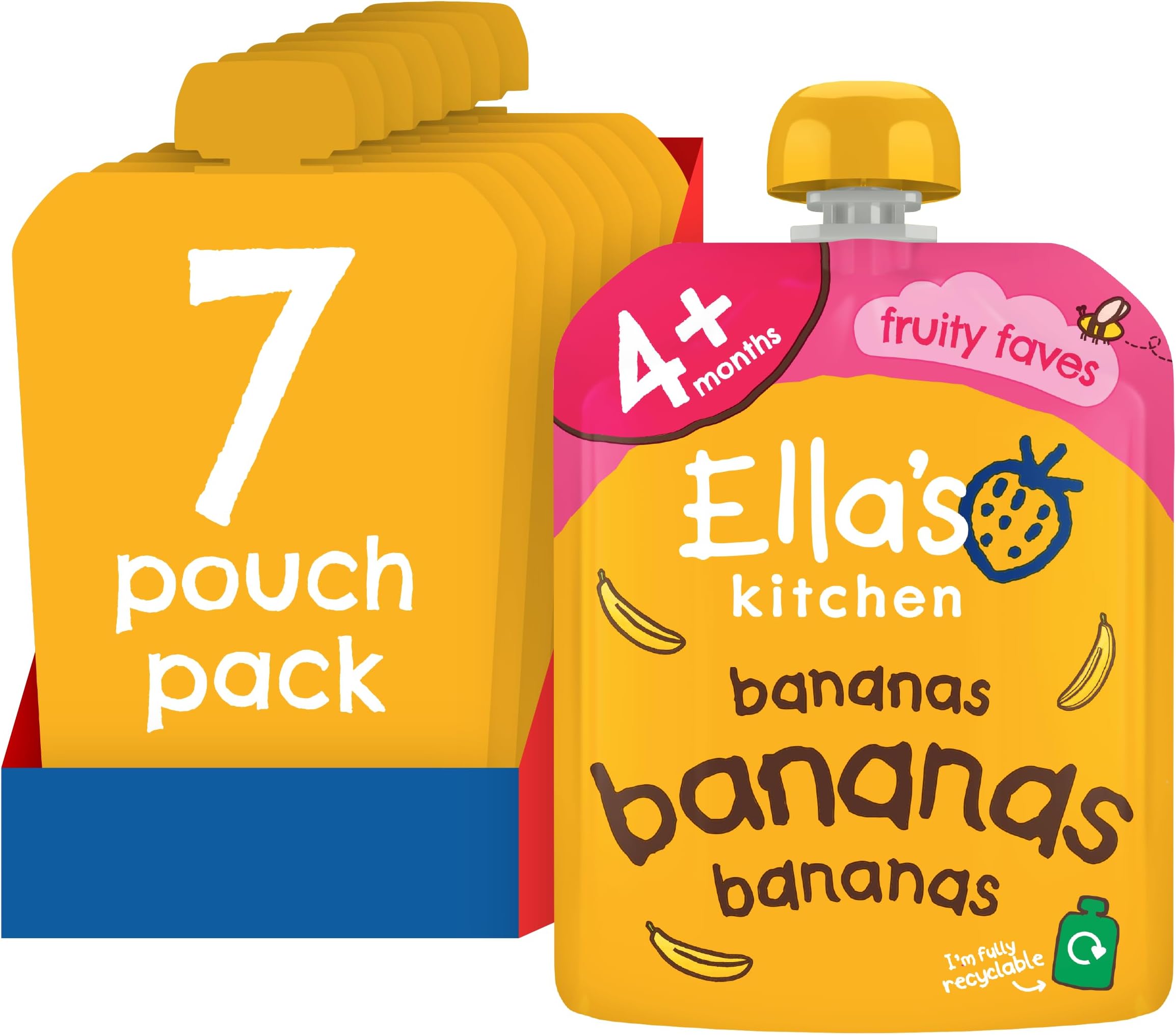 Ella's Kitchen First Taste Bananas Puree, Stage 1 (4+ months), Pack of 7, 490g