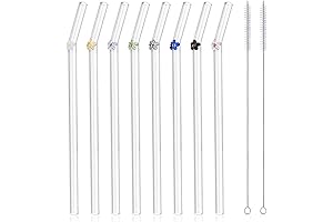 Reusable 9" Flower Glass Straws with Charms