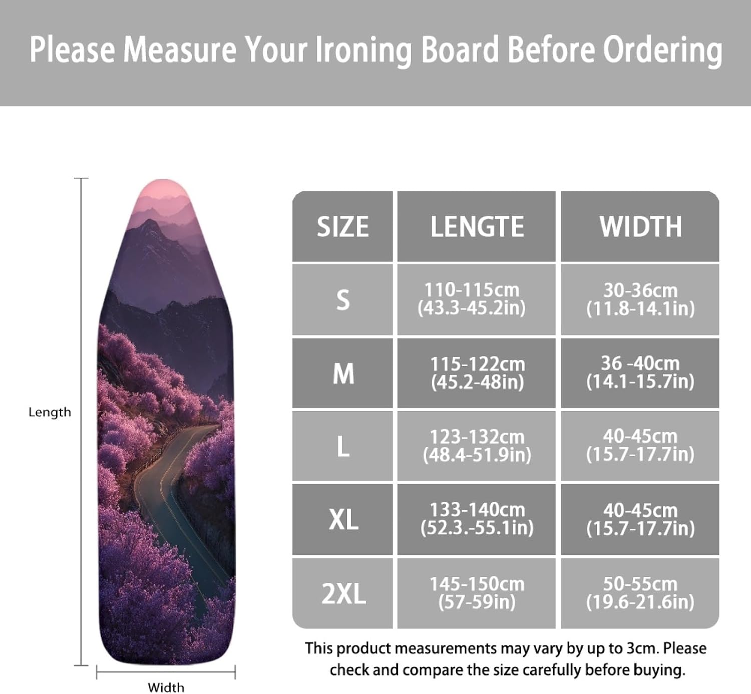 Padded Ironing Board Covers 18 X 49 Pink Trees Road Ironing Board Pad and Cover Thick Replacement Drawstring Tightening & Lock, Easy Fit, Scorch & Stain Resistant, Non Slip