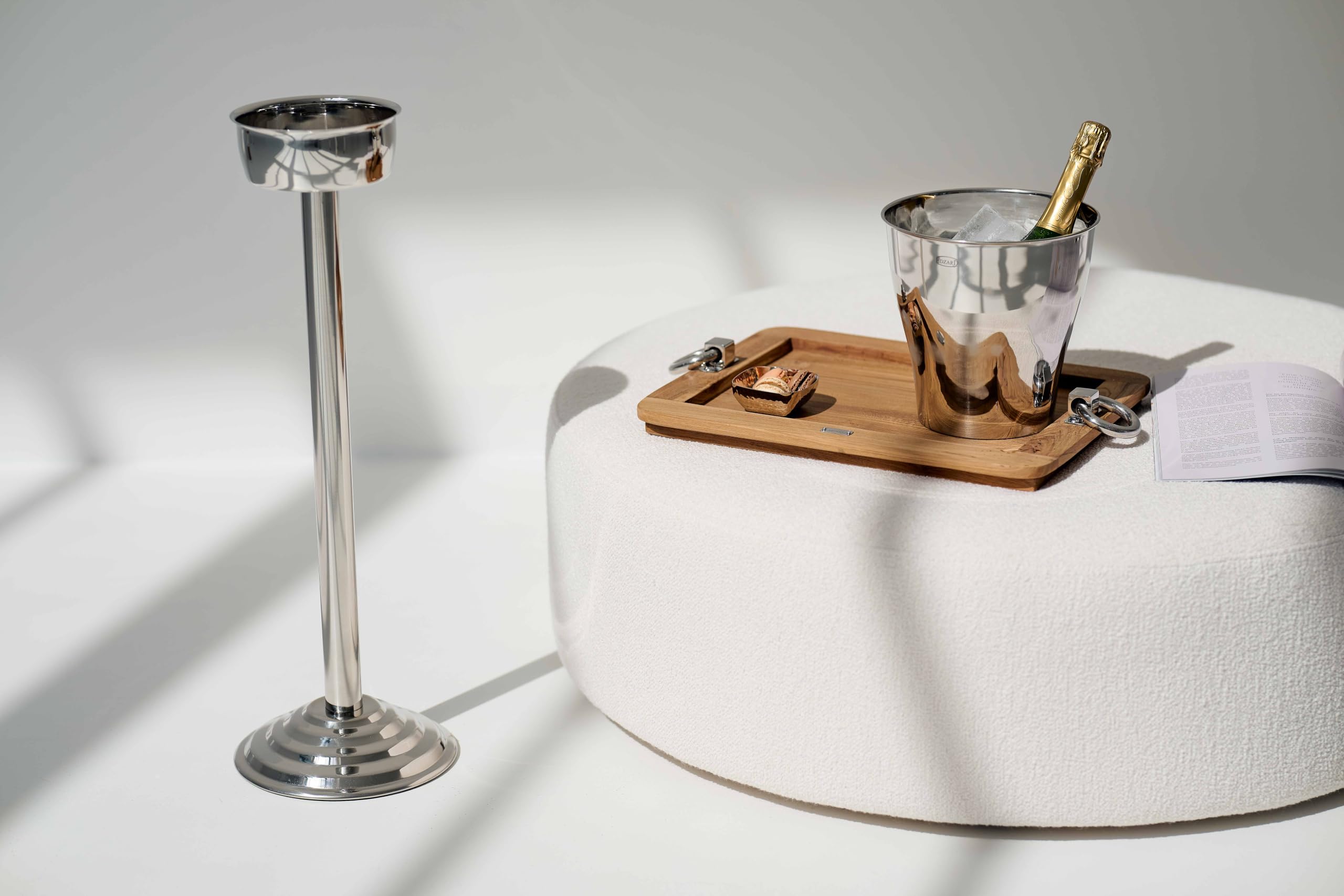 EDZARD Sektkühler Aspen aus Edelstahl - Flaschenkühler, Champagner Kühler inkl. Ständer - Weinkühler Getränkekühler für 1 Flasche - Schale für Wein, Sekt & Eiswürfel