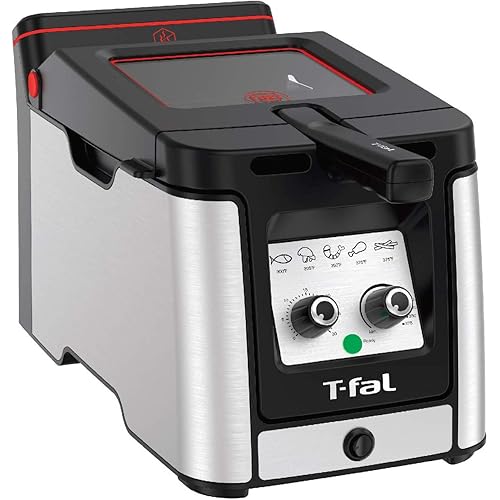 T-fal Deep Fryer with Basket, Electrics Stainless Steel 3.5 Liter Oil Capacity, 2.6 Pound Food Capacity 1800 Watts Easy Clean, Temp Control, Digital Timer, Oil Filtration, Dishwasher Safe Parts Silver