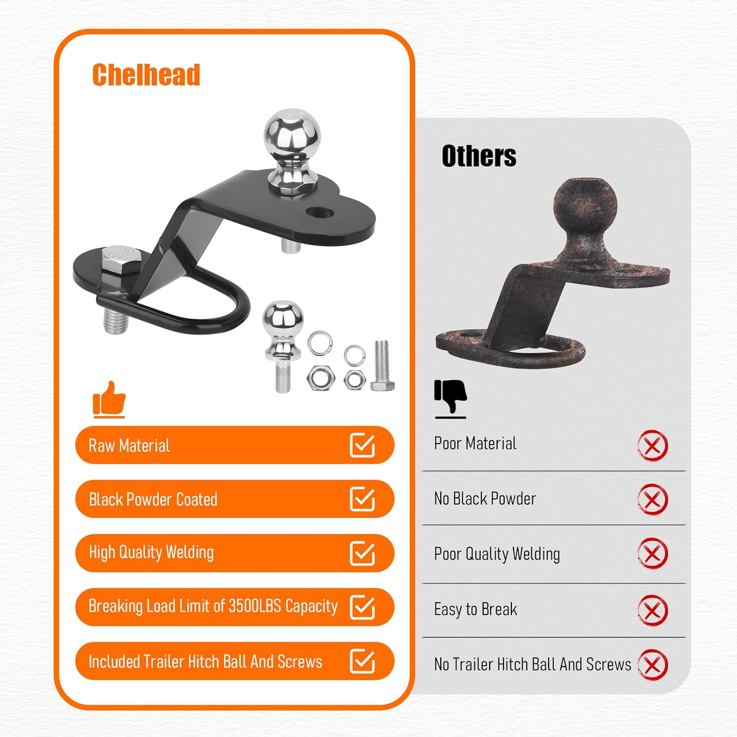 Chelhead UTV ATV 3-Way Hitch Adapter with 2 inch Ball 3500lbs for ATV UTV Trailer Hitch Adapter, 3" Drop/Rise, 3 Mounting Options, (3 Way Hitch Adapter with Ball)
